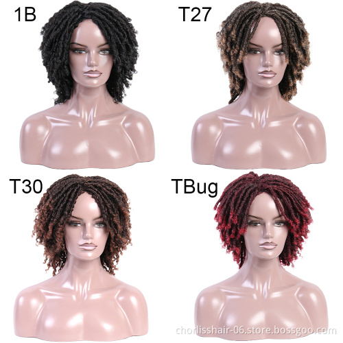 Wholesale Cheap Black Ombre Afro Dreadlocks Wigs For Black Women Curly Braids Heat Resistance Faux Locs Synthetic Hair Wigs